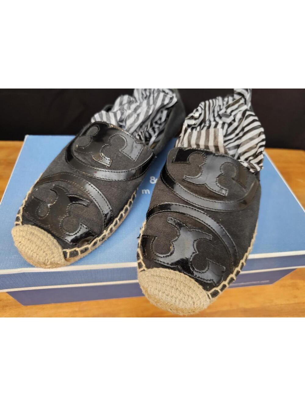 Tory Burch Shoes Black Womens 8.5 Canvas Espadrille Flats
